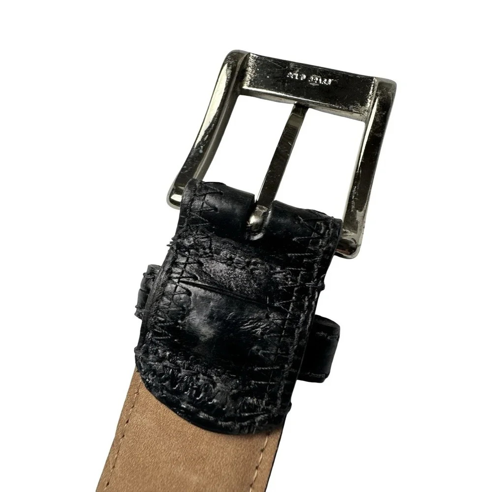 Bespoke Black Genuine Crocodile Brass Buckle Mens Belt Size 34 NWOT USA